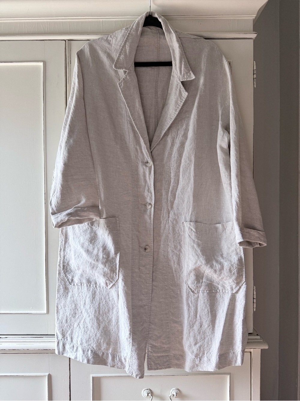 UCHUU Light Gray/Natural Linen Long Blazer/Shirt Dress